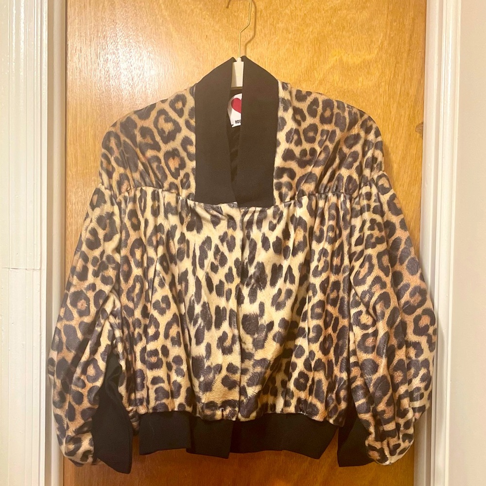Leopard Ruched Bomber Jacket